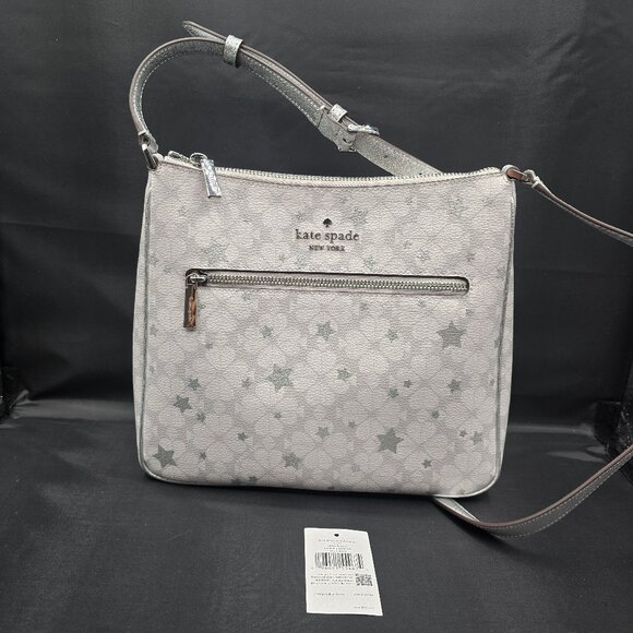 Kate Spade Spade Flower Star Toss Large Swingpack KI906 Platinum Grey - Picture 1 of 9